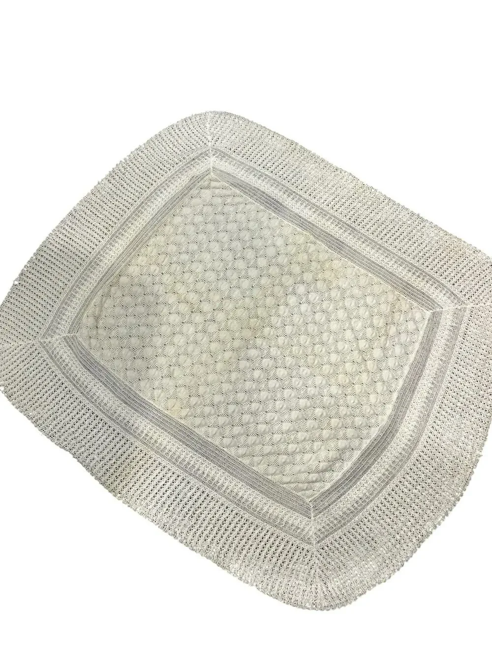 Vintage 1970s Baby Blanket Styled by Allegheny Ivory Popcorn Knit USA FLAW
